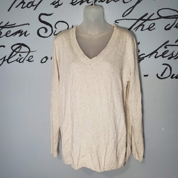 Talbots V Neck Cream Sweater with Multicolor Flecks of Color, L - Picture 1 of 6
